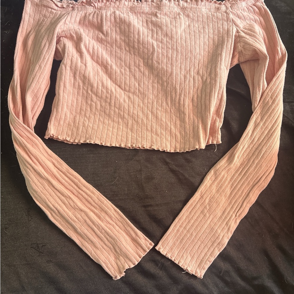 SHEIN Pink Ribbed Crop Blouse